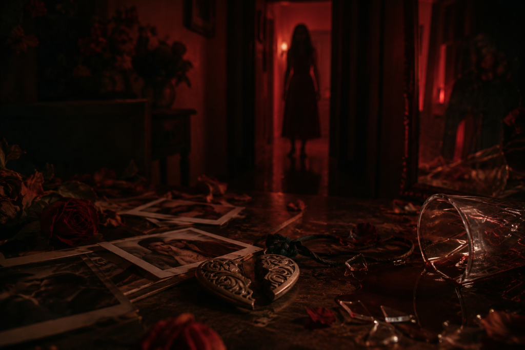 scary woman standing in the door way