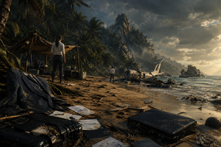 woman and man on deserted island